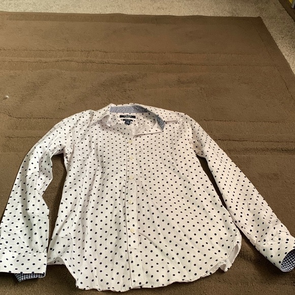 Chaps size S button down top blue polka dots - Picture 1 of 5